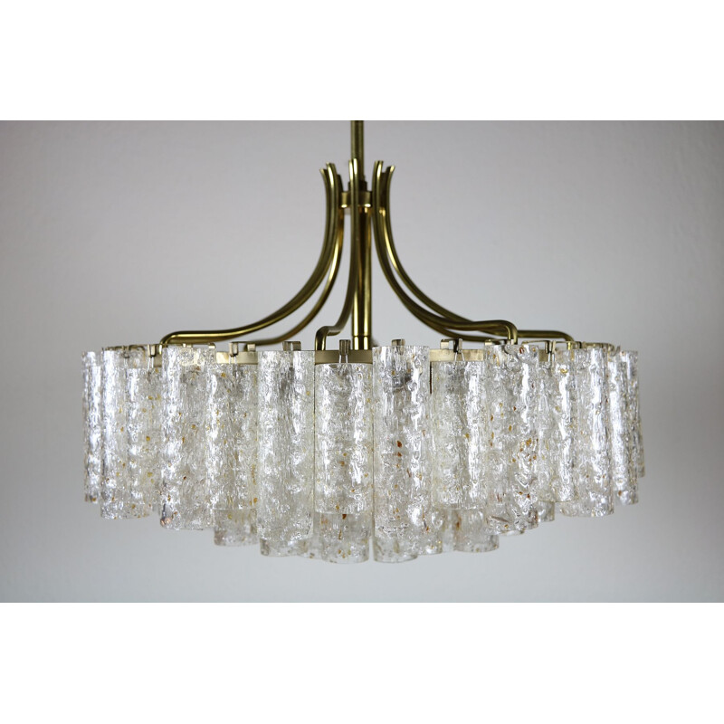 Vintage Doria ice glass tubes and brass chandelier, 1960