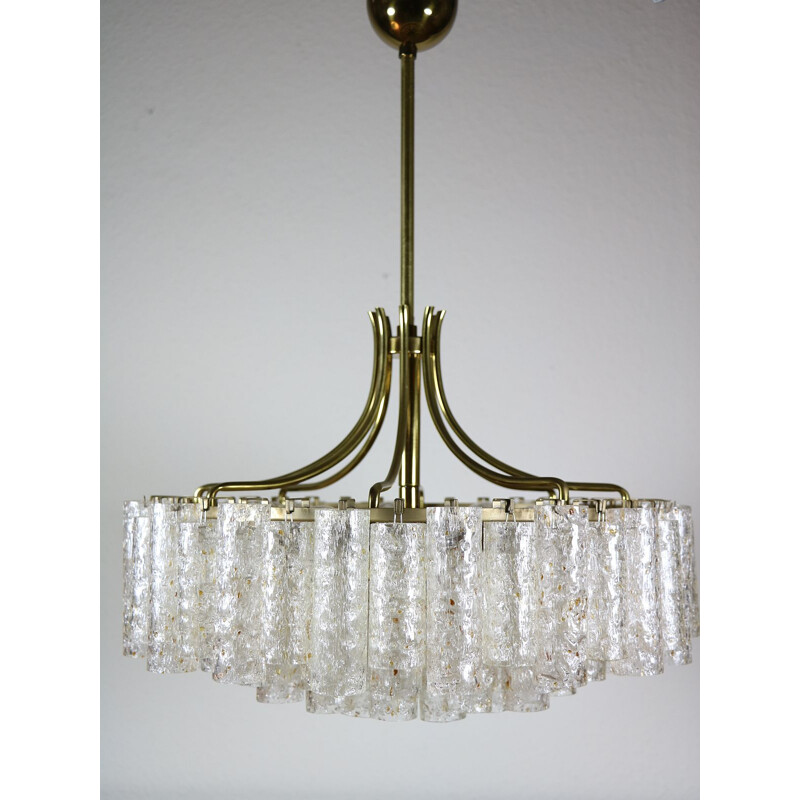 Vintage Doria ice glass tubes and brass chandelier, 1960