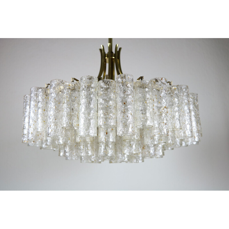 Vintage Doria ice glass tubes and brass chandelier, 1960