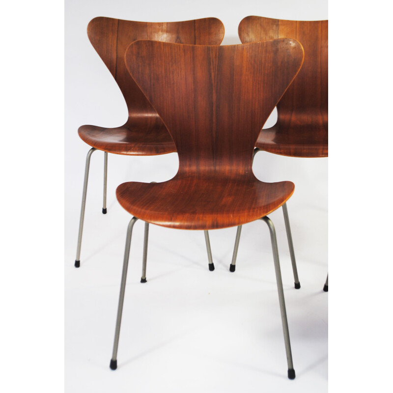 Ensemble de 5 chaises vintage série 7 en teck par Arne Jacobsen pour Fritz Hansen, 1950