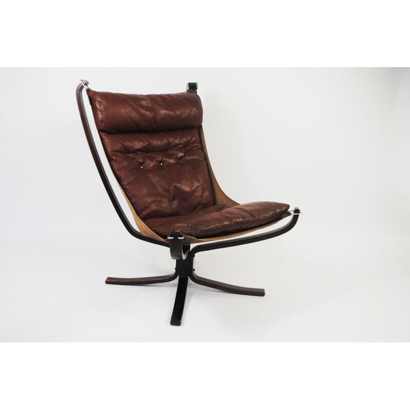 Vintage brown leather Falcon armchair by Sigurd Resell, 1970s