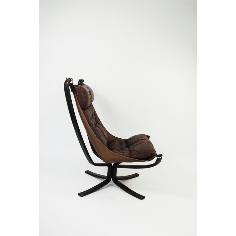 Fauteuil vintage Falcon en cuir brun par Sigurd Resell, 1970