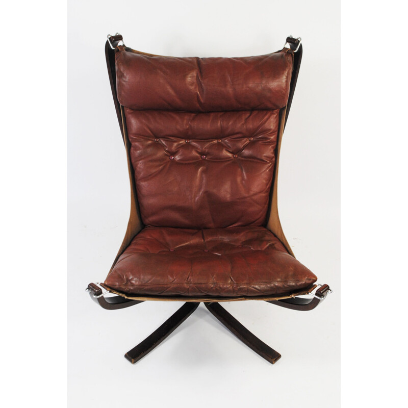 Vintage brown leather Falcon armchair by Sigurd Resell, 1970s