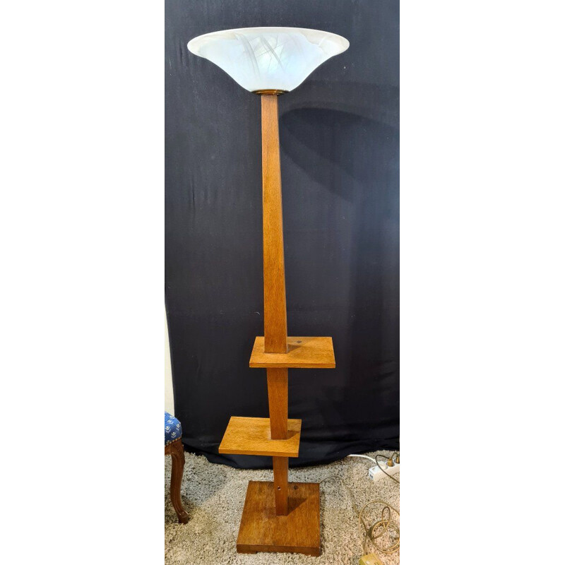 Vintage art deco floor lamp in oak wood