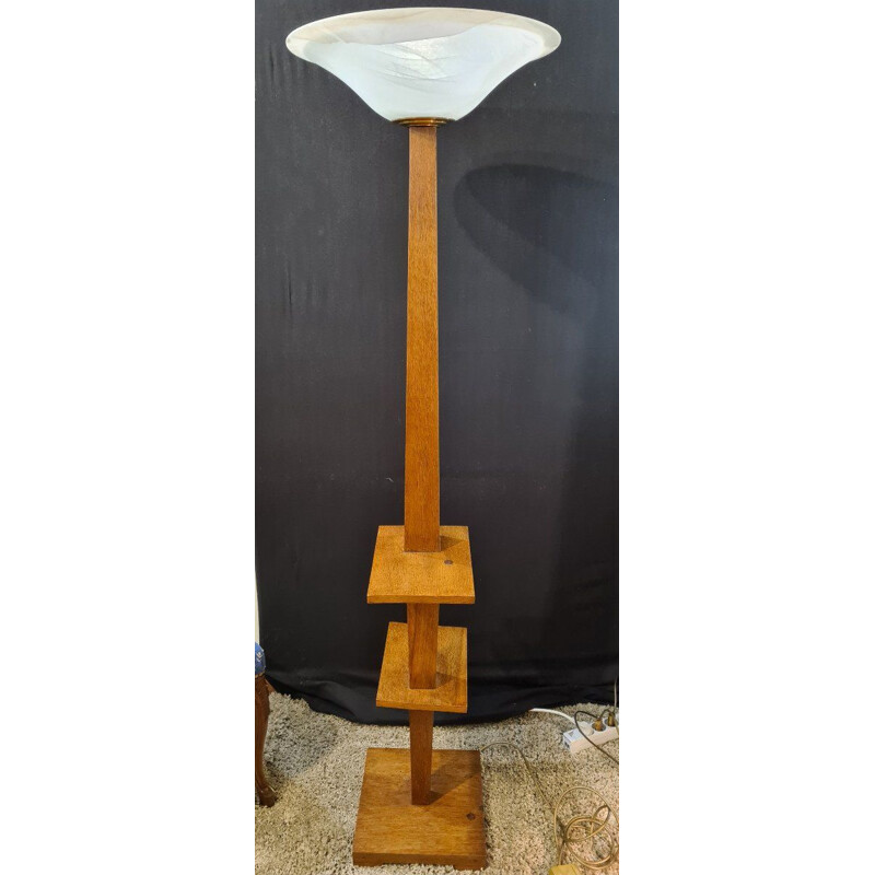 Vintage art deco floor lamp in oak wood