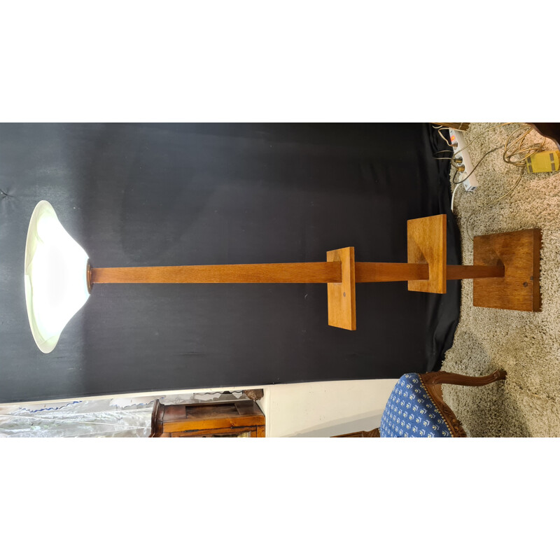 Vintage art deco floor lamp in oak wood