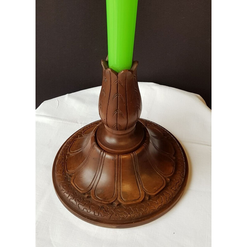 Vintage vase called cornet in green opaline glass