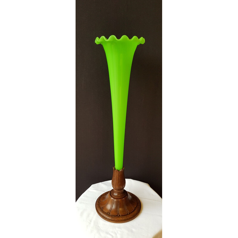 Vintage Vase, genannt Horn, aus grünem Opalglas