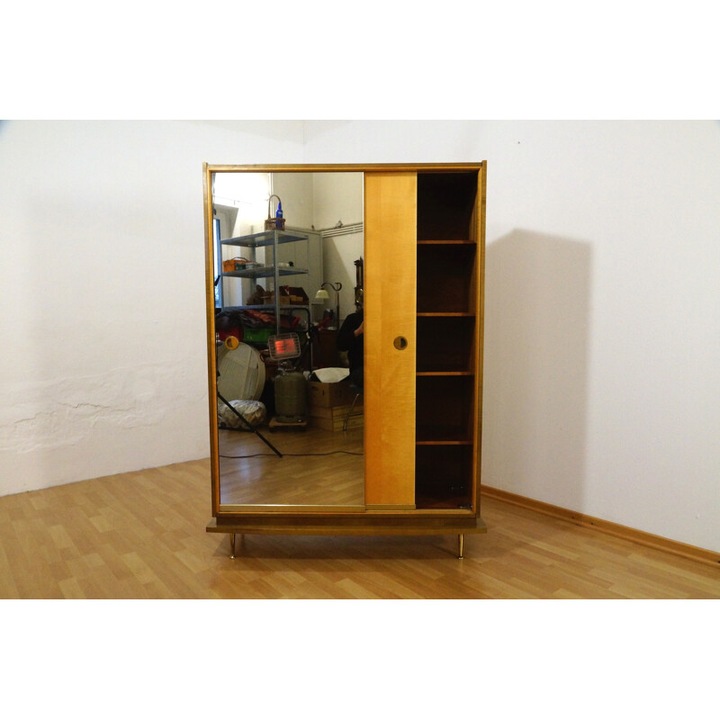 Armoire vintage avec portes coulissantes et miroir - 1950