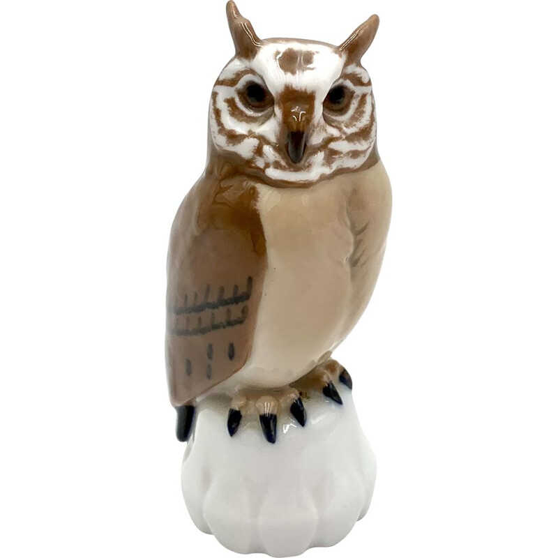 Vintage porcelain owl figurine by Bing and Grondahl, Denmark 1970