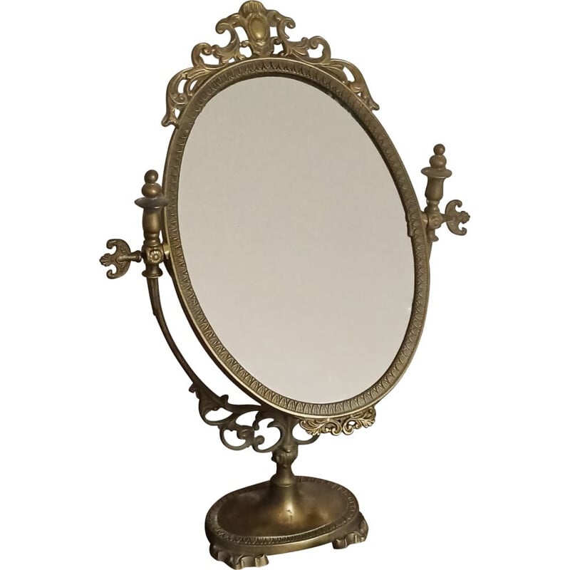 Vintage brass table mirror