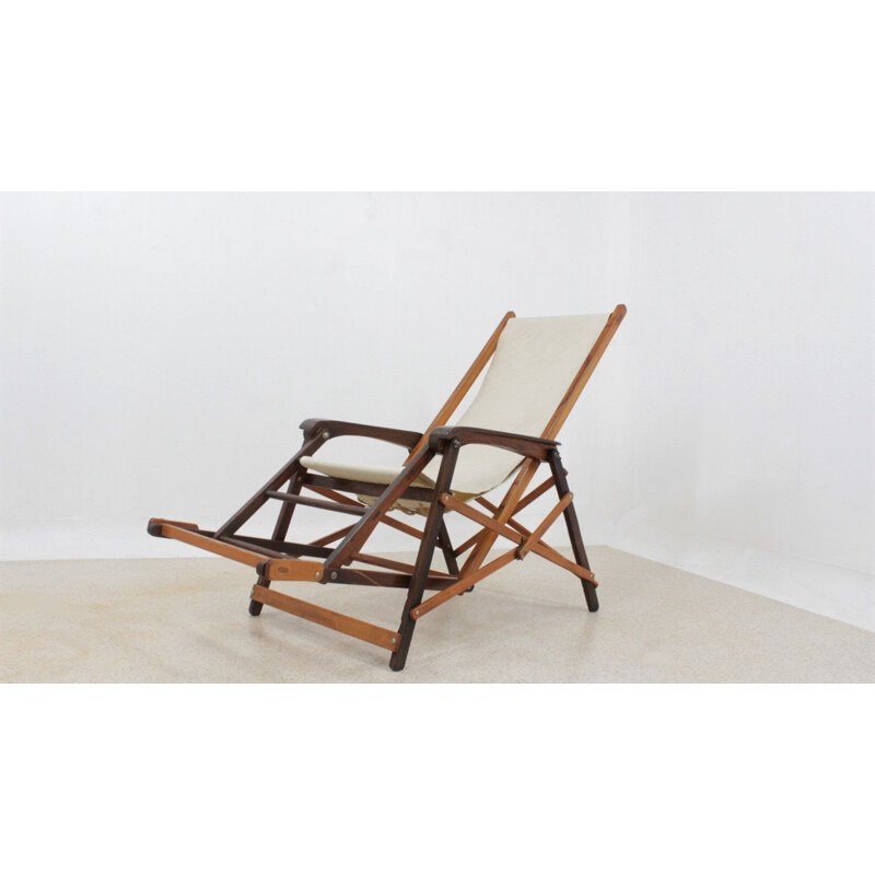 Mid century oak wood folding deck chair, 1940s