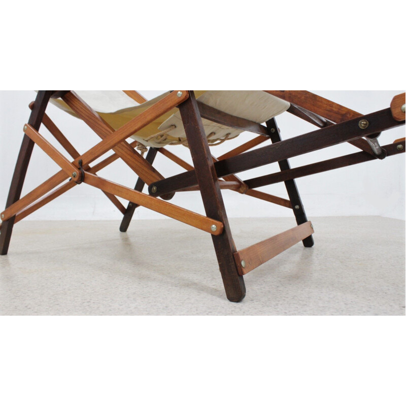 Mid century oak wood folding deck chair, 1940s