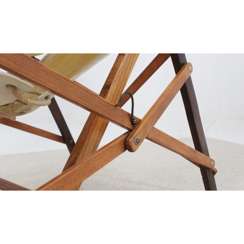 Mid century oak wood folding deck chair, 1940s