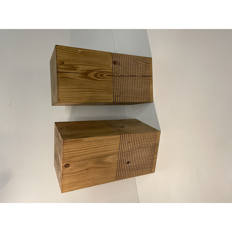 Pair of vintage stools in solid wood