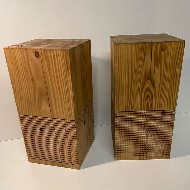 Pair of vintage stools in solid wood