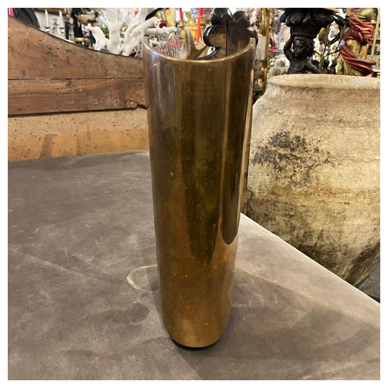 Vase italien moderniste vintage en bronze doré, 1980