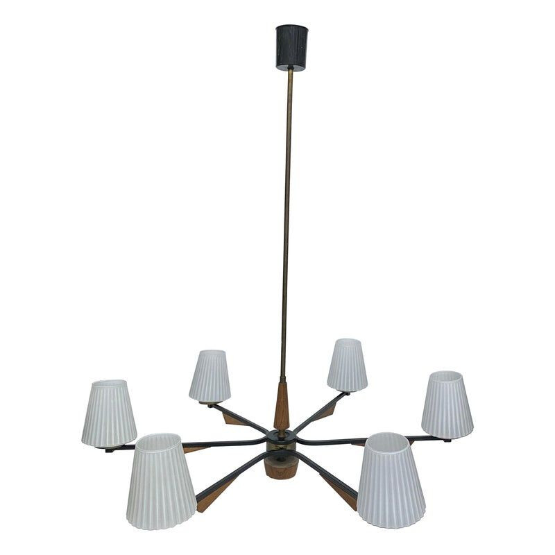 Vintage latão italiano e candelabro de vidro, 1960