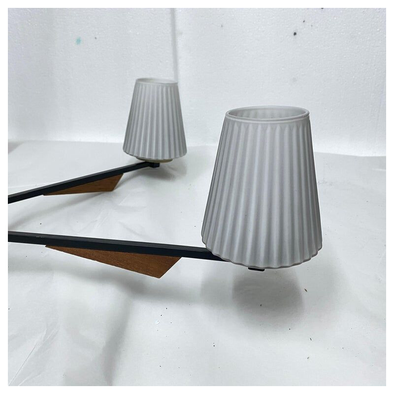 Lampadario italiano d'epoca in ottone e vetro, 1960