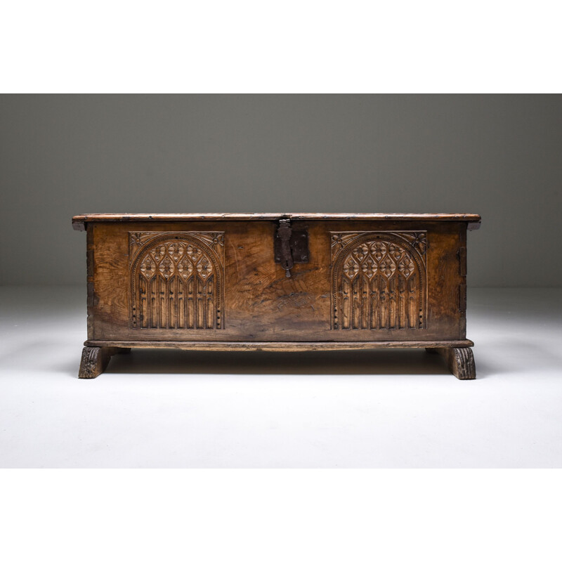 Vintage oakwood chest, France 1850s