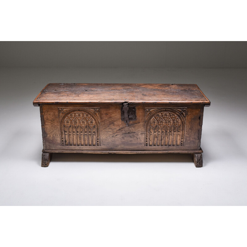 Vintage oakwood chest, France 1850s