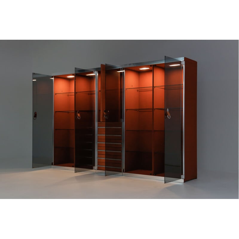 Vintage cognac leather and chrome wardrobe by Guido Faleschini for Hermès, 1970