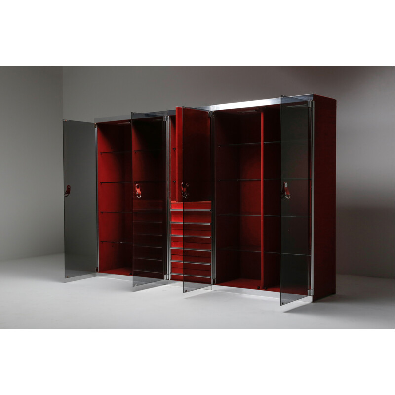 Armoire vintage en cuir cognac et chrome par Guido Faleschini pour Hermès, 1970