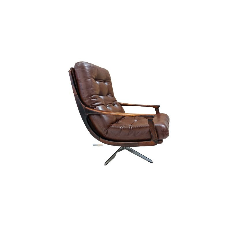 Fauteuil vintage pivotant en Skaï 1970