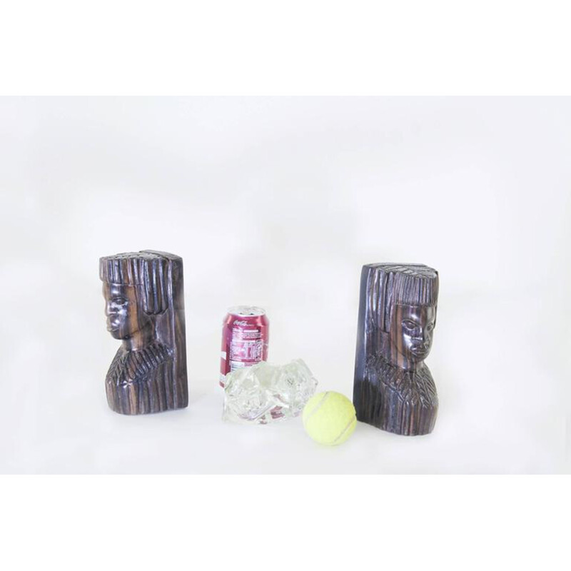 Mid-century bookends in rosewood with Saint Gobian block in glass - 1930s