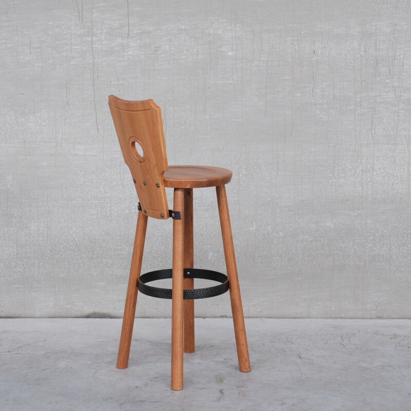 Oakwood and iron mid-century bar stool, Holland 1980s