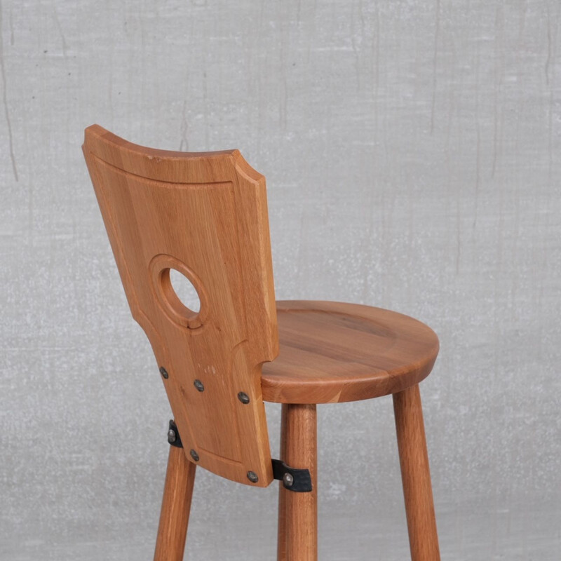 Oakwood and iron mid-century bar stool, Holland 1980s