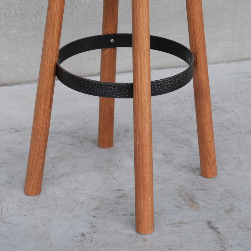 Oakwood and iron mid-century bar stool, Holland 1980s