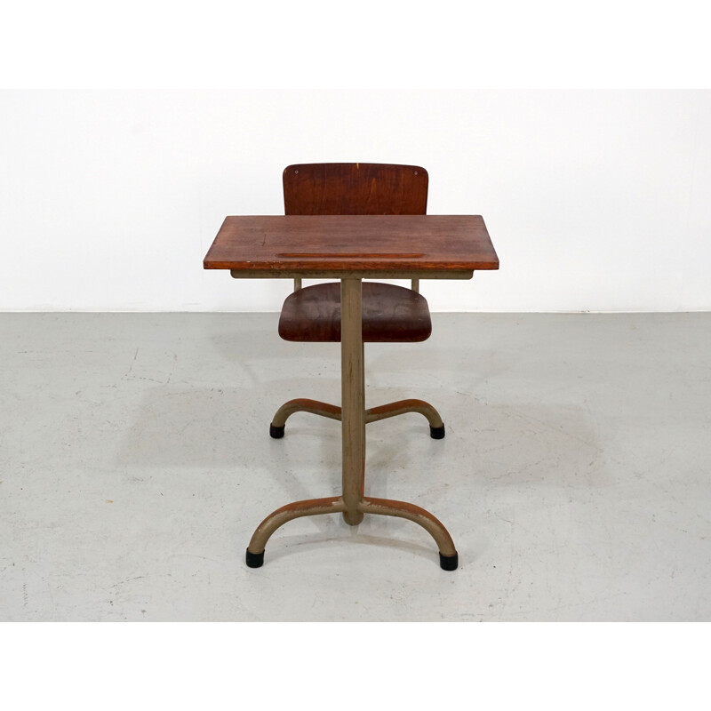 Vintage school desk in wood by Jean Prouvé