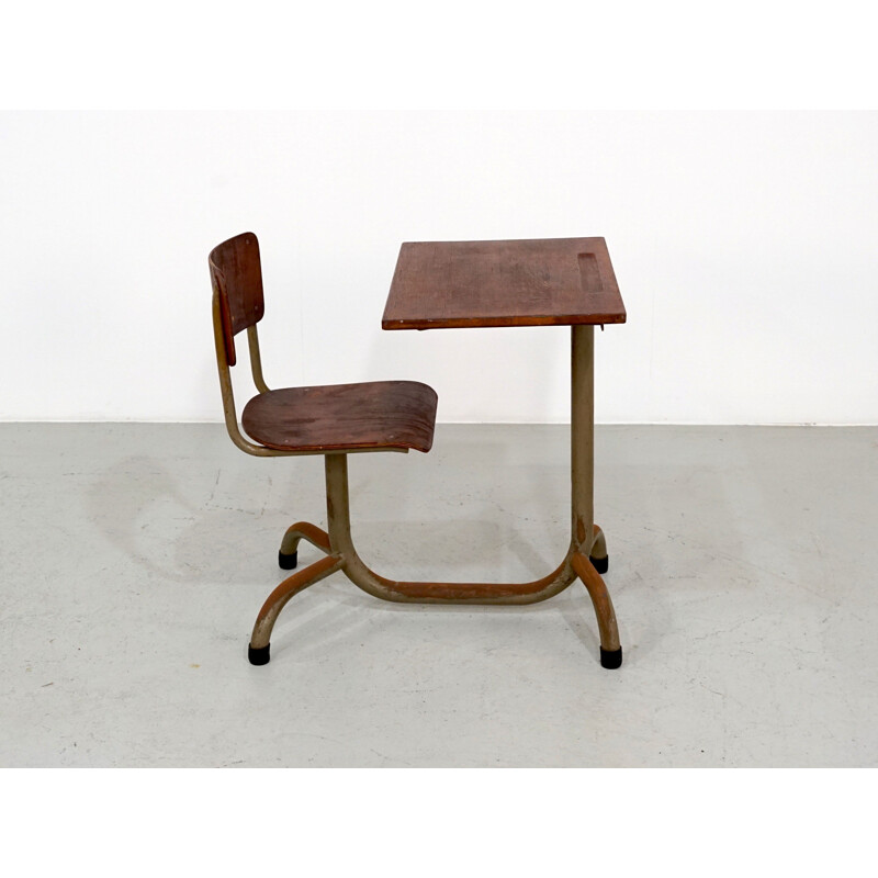 Vintage school desk in wood by Jean Prouvé