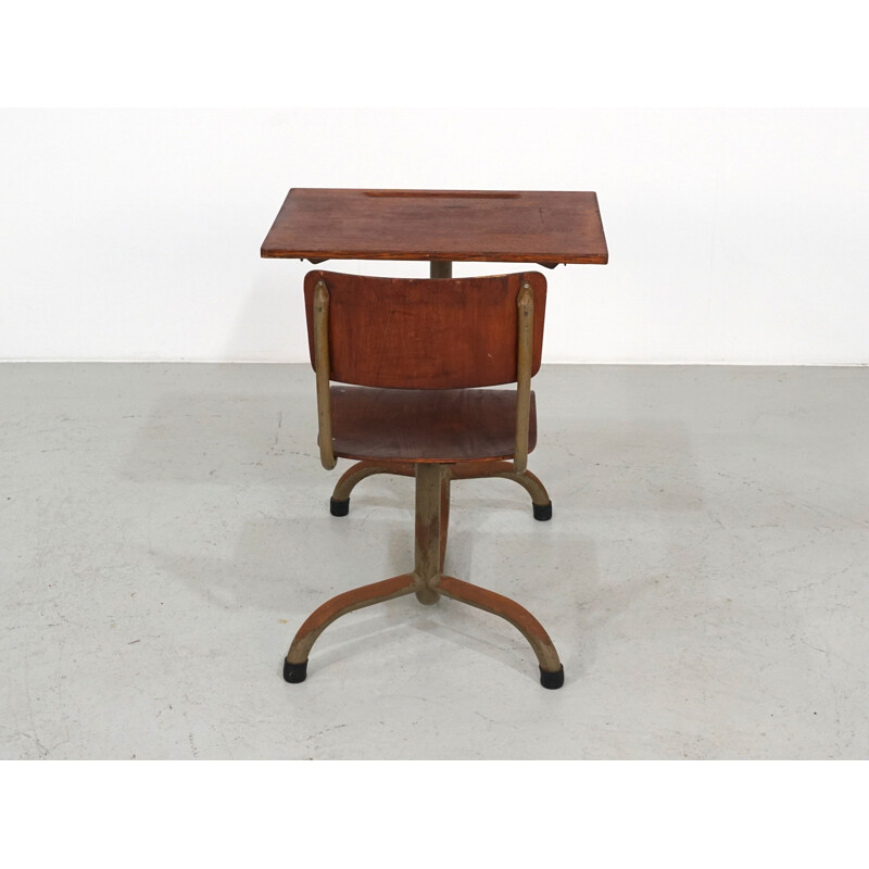 Vintage school desk in wood by Jean Prouvé