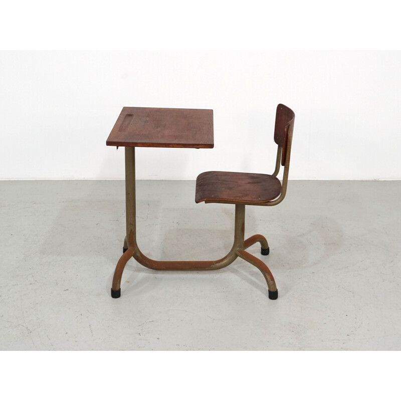 Vintage school desk in wood by Jean Prouvé