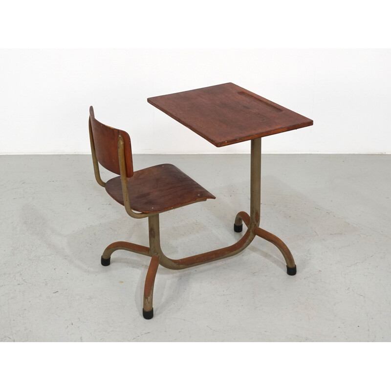 Vintage school desk in wood by Jean Prouvé