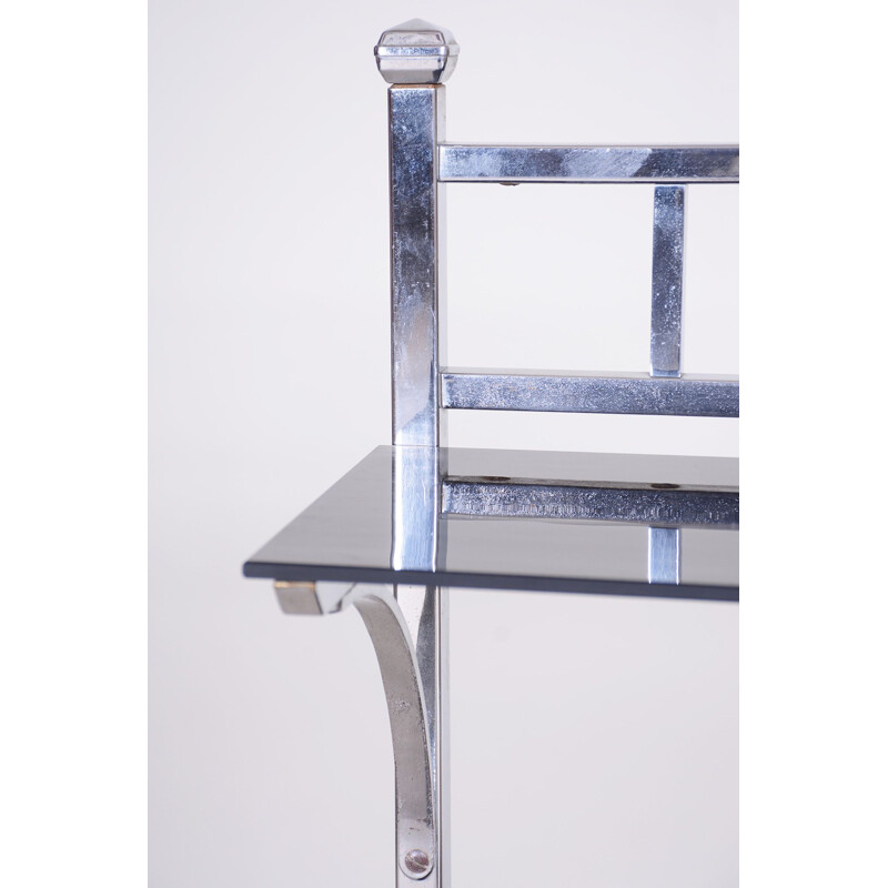 Art Deco vintage console table in chrome and darkened glass, 1930s