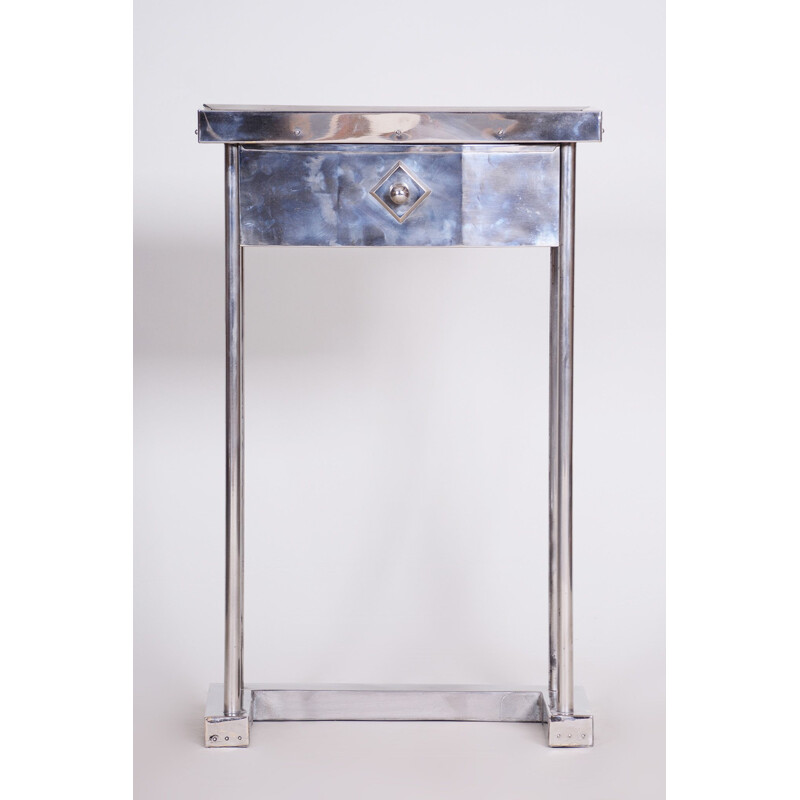 Art Deco vintage console table in chromed steel and darkened glass, 1930s