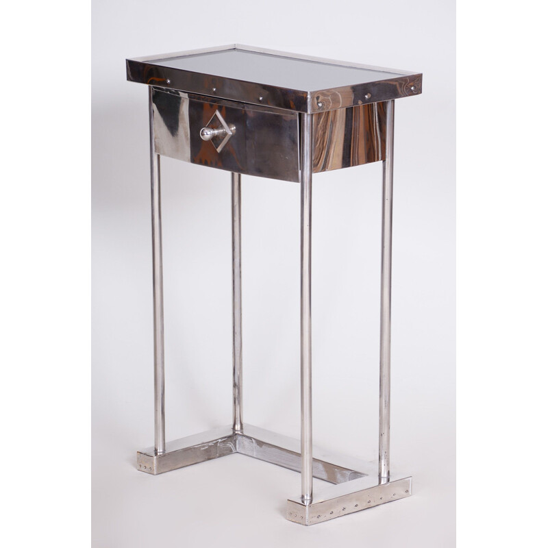 Art Deco vintage console table in chromed steel and darkened glass, 1930s