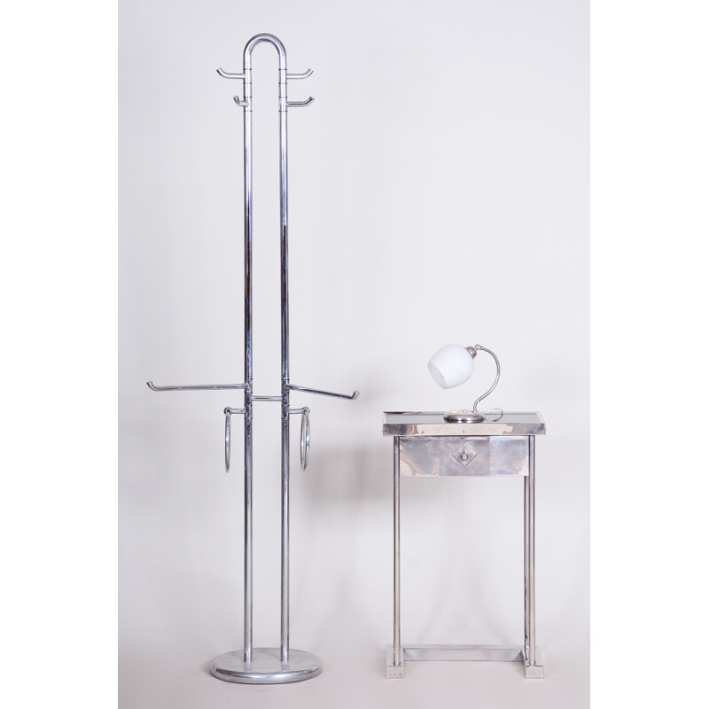 Art Deco vintage console table in chromed steel and darkened glass, 1930s