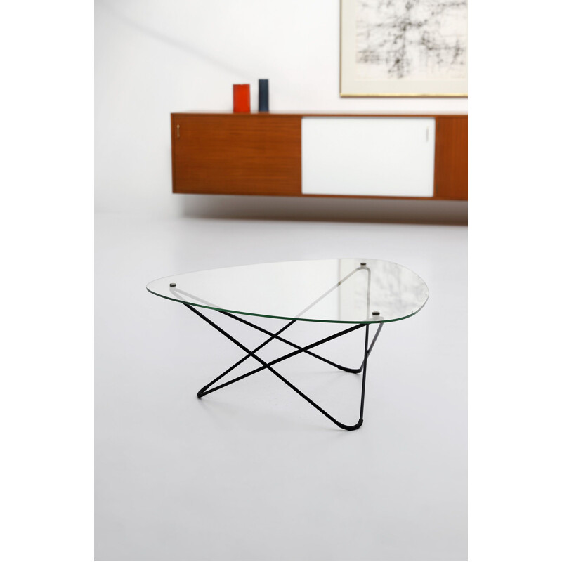 Vintage glass coffee table by Meurop, 1950s