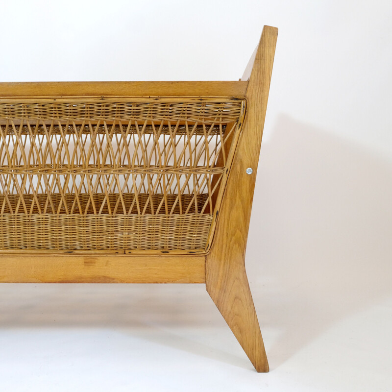 Vintage cradle with wicker decoration, 1960-1970