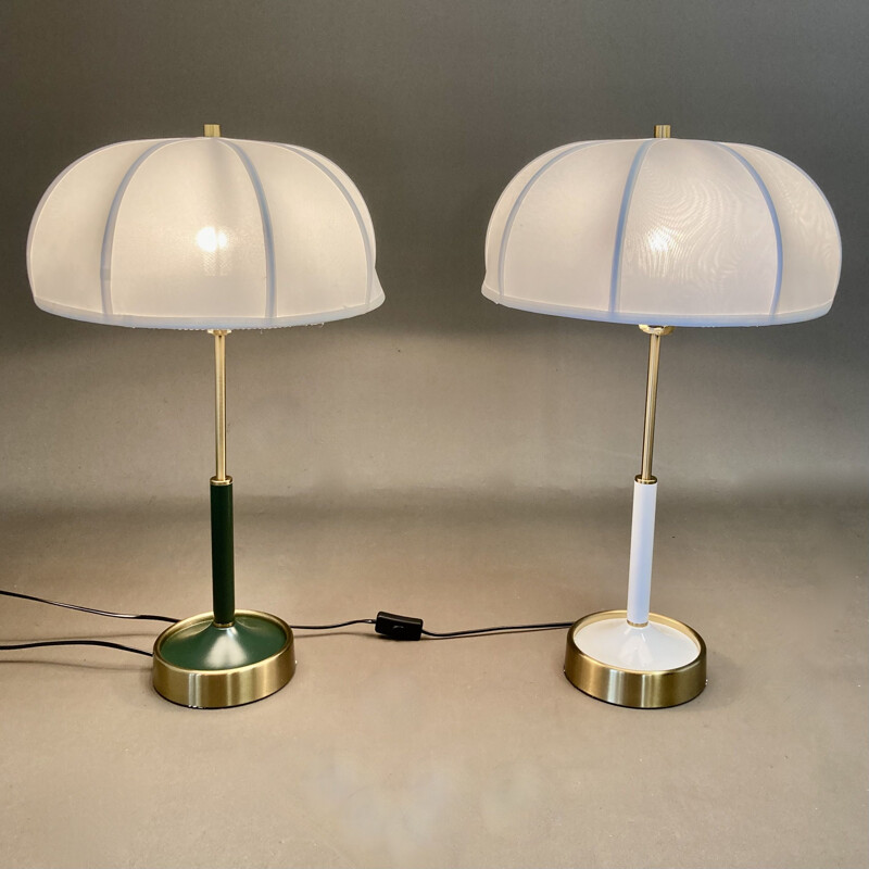 Paire de lampes scandinave vintage en métal et soie