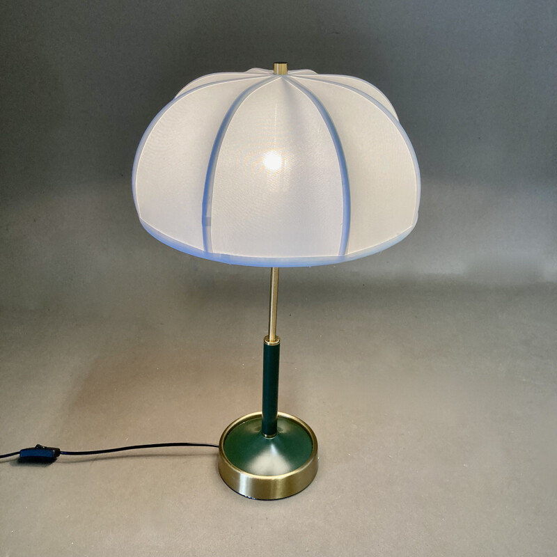 Pair of Scandinavian vintage lamps in metal and silk