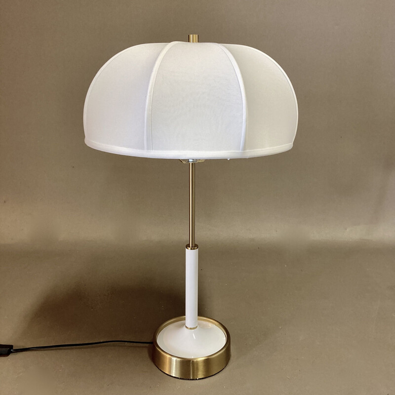 Pair of Scandinavian vintage lamps in metal and silk