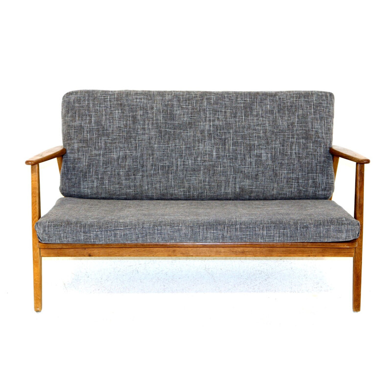 Vintage teak and cotton fabric 2-seater sofa, Sweden 1960