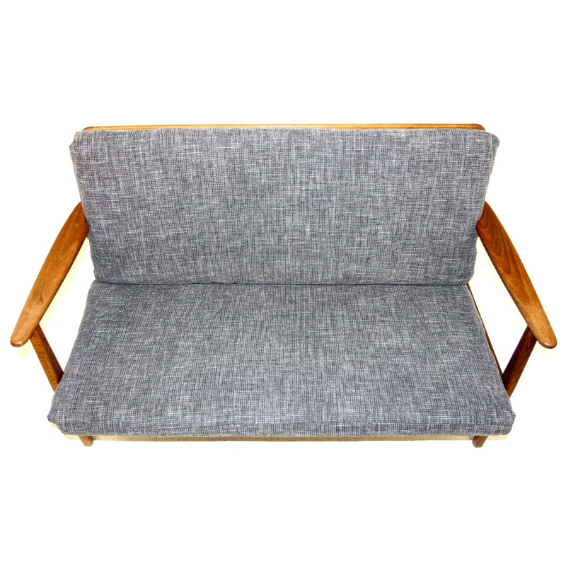 Vintage teak and cotton fabric 2-seater sofa, Sweden 1960