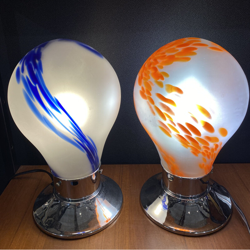Pair of space age lamps in Murano glass by Carlo Nason for Mazzega. Italy 1970