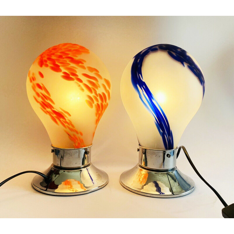 Pair of space age lamps in Murano glass by Carlo Nason for Mazzega. Italy 1970